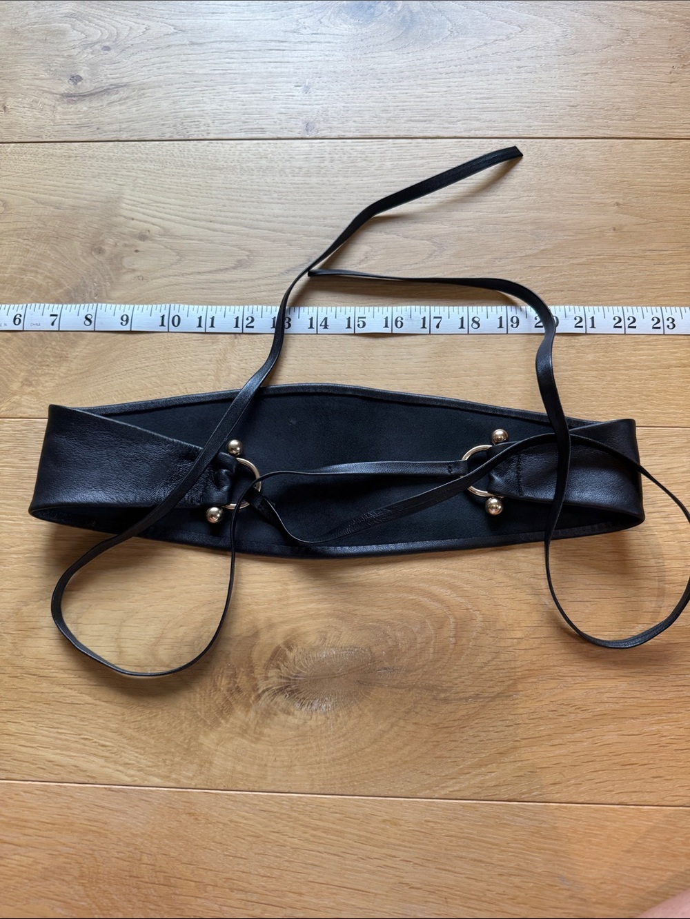 Zara Black Tie-Front Waist Belt with Gold Studs